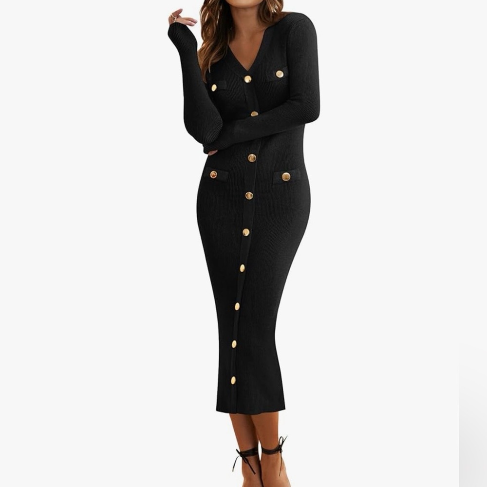 Black Button-Down Sweater Dress - L
